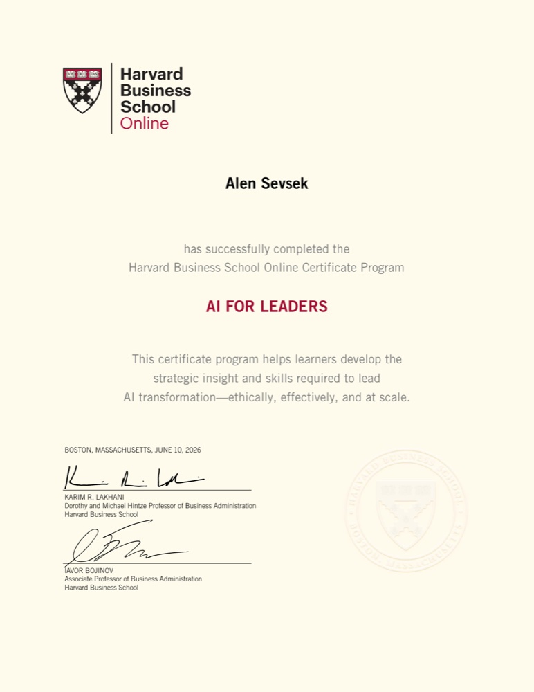 Harvard Business School Online — AI for Leaders certificate