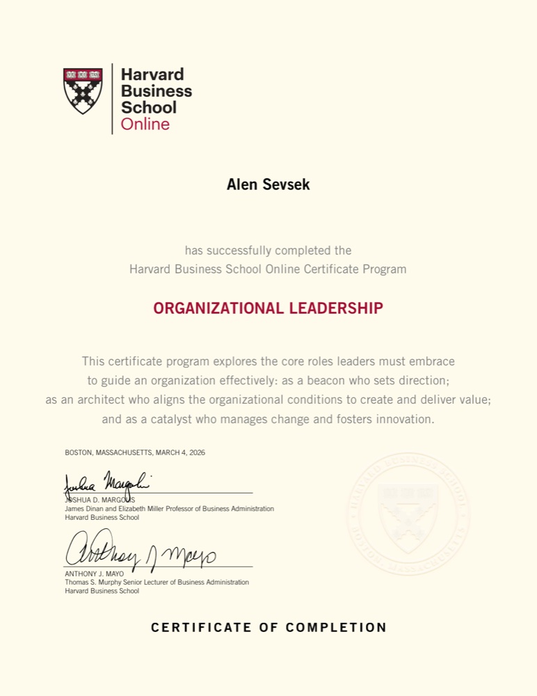 Harvard Business School Online — Organizational Leadership certificate